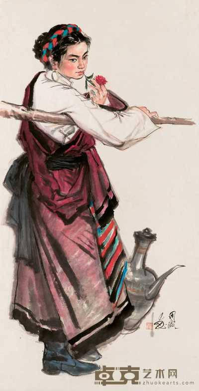 周波 少女图 立轴 129×66cm